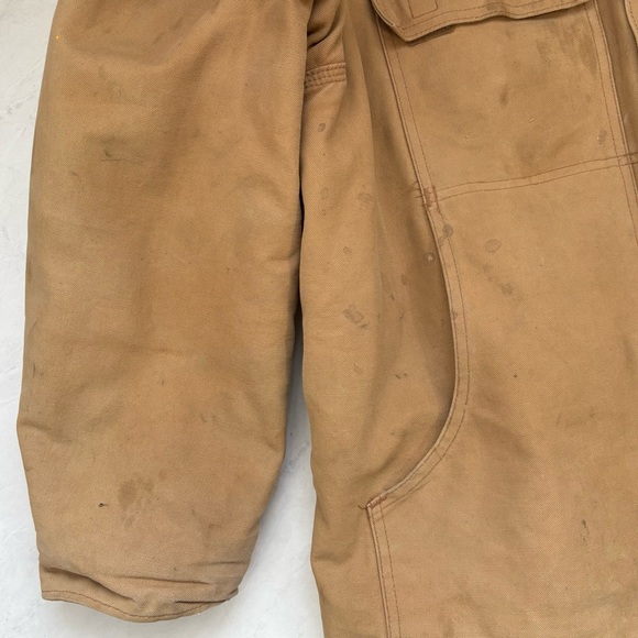 Vintage Carhartt Sz 44 Tan Corduroy Collar Canvas Insulated Work Jacket Workwear - Picture 8 of 15